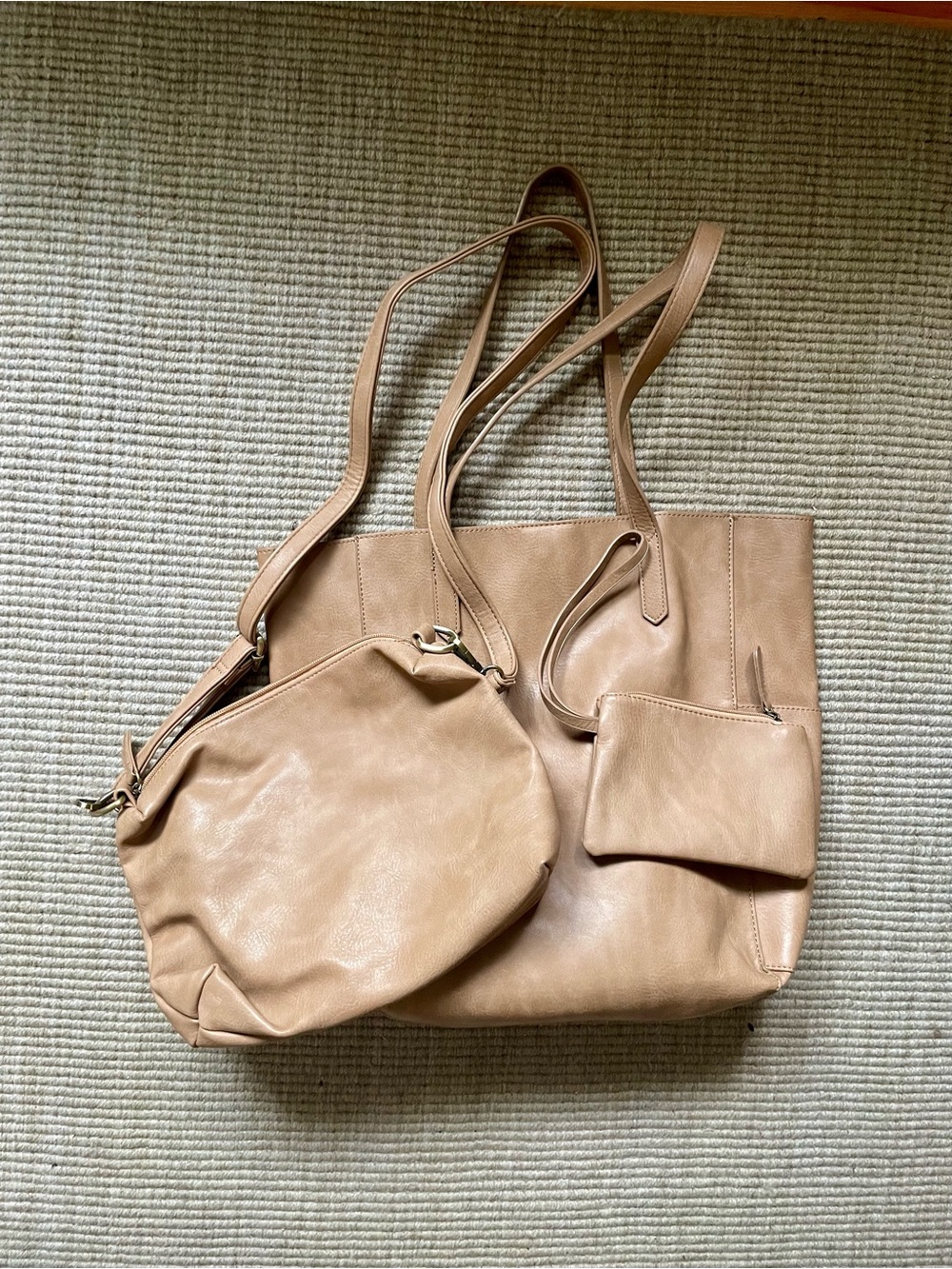 Joy Susan Faux Leather Tote Bag Set with Crossbody and Wristlet - Tan